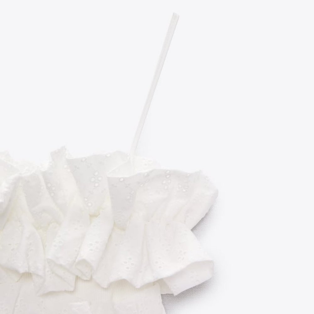 Zara White Ruffled Crop Top - Picture 5 of 9